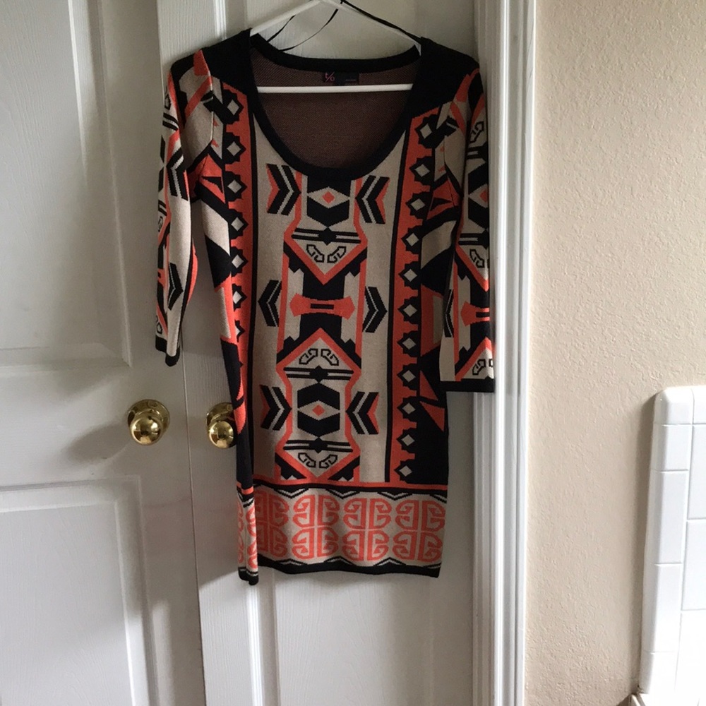Long Sleeve Aztec Print sweater dress